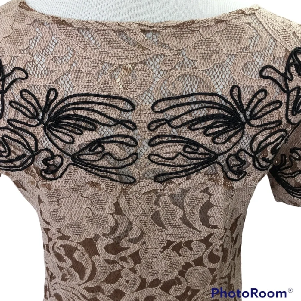 FREE PEOPLE Beautiful Dreamer Cream Floral Lace Black Boho Embroidered Dresss